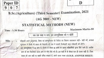 Bsc Ag 3rd Semester Statistical Methods Objective Question Paper 2021