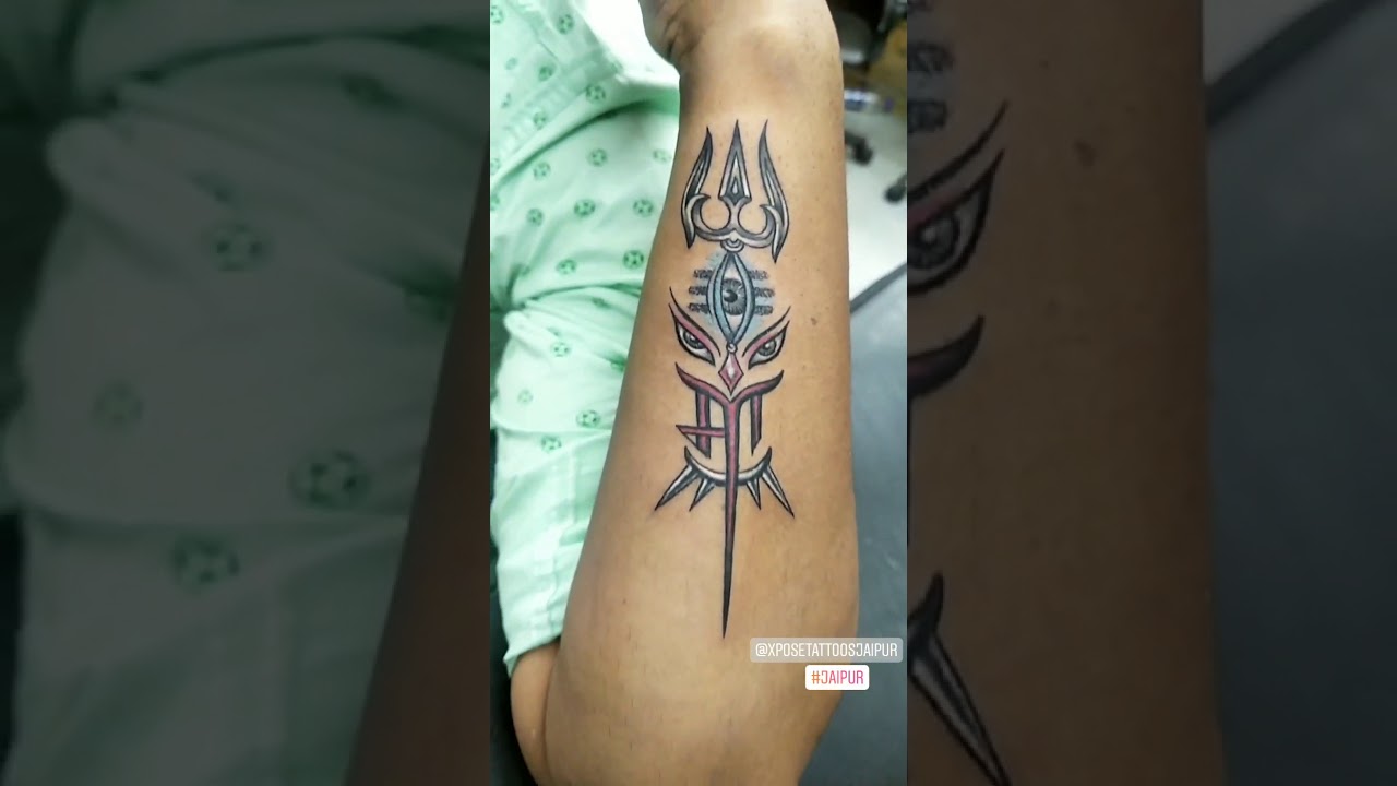 Beautiful Trishul Maa...tattoo ...Design done by @sachintattooist at Sachin  tattooz #trishul #maa #script #colortattoo #calligraphytattoo… | Instagram