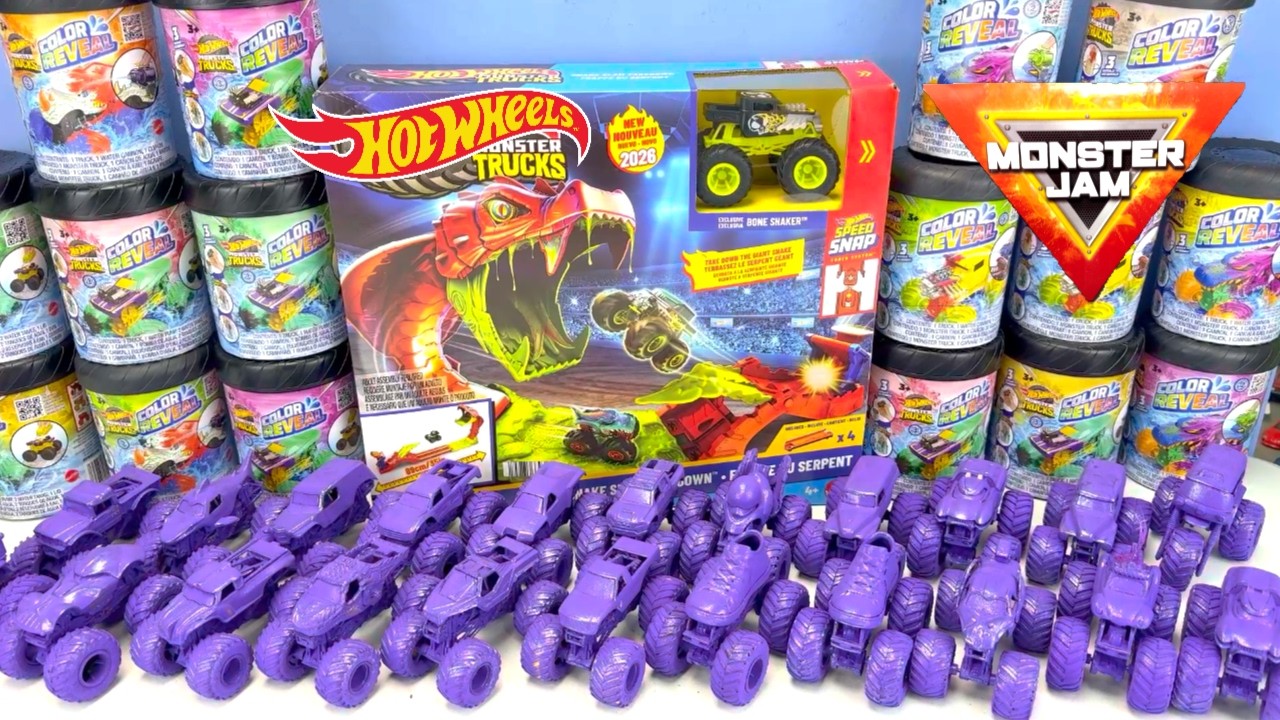 🤯22X Hot Wheel MONSTER TRUCK & Monster Jam MONSTER TRUCK Custom Color Reveal Snake Slam Takedown