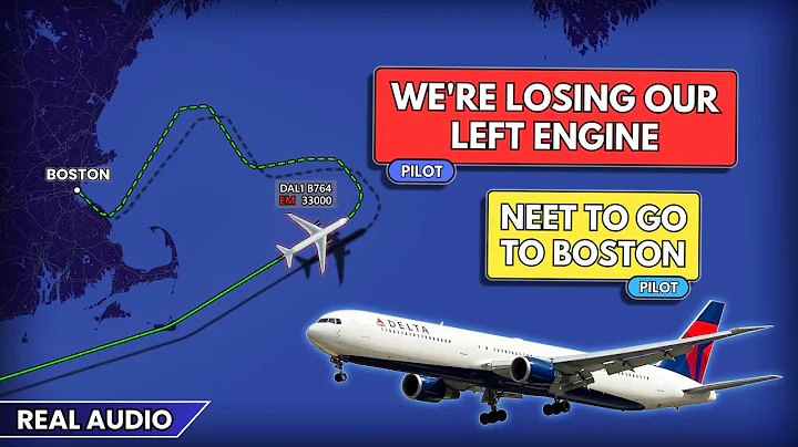 Engine failure in flight. Delta Boeing 767 diverts to Boston Airport. Real ATC