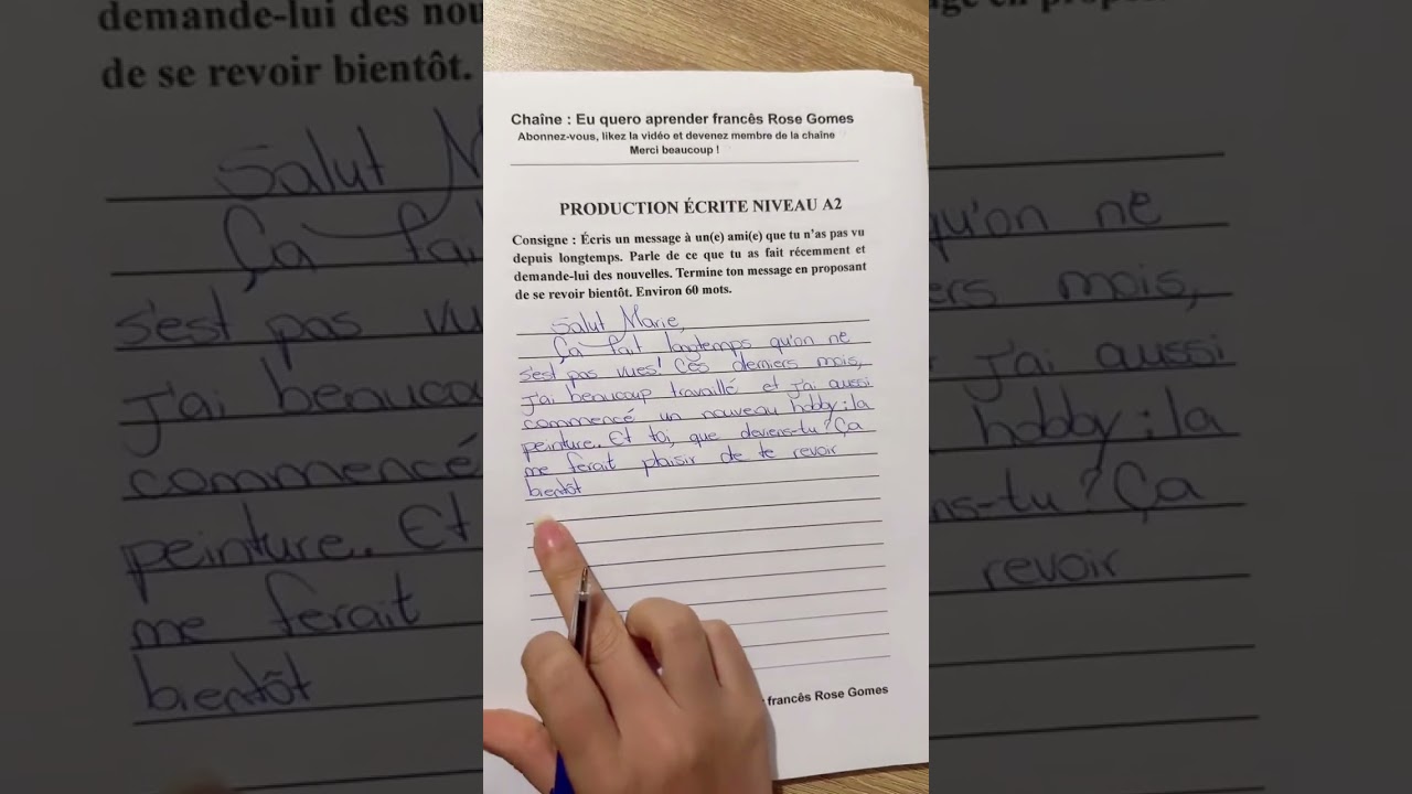 Production écrite en français niveau A2 : écrire un message à une amie.