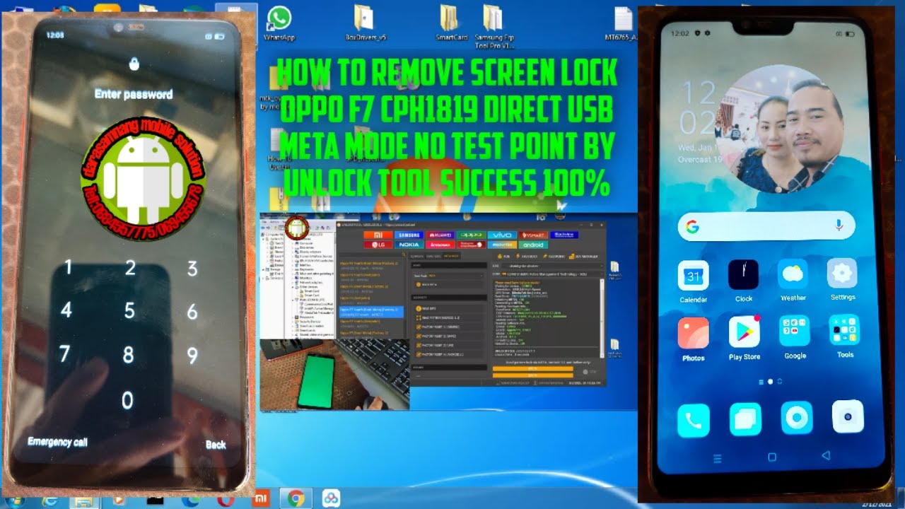 how to remove/unlock screen lock oppo F7 cph1819 direct usb meta mode