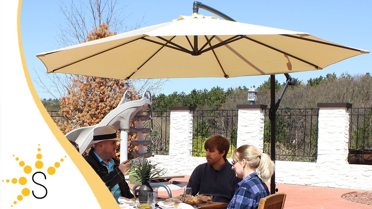 belleze 10 hanging umbrella patio sun shade offset ELM 10" Ft Cantilever w/ 4-Piece Base Weights Included, Coffee This is our hanging offset umbrella 10 Feet Offset Hanging Umbrella