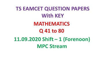 TS EAMCET 2020 Maths (set-02) (Q 41 - 80) question paper MPC with key 11.09.2020 shift-01 #TSEamcet