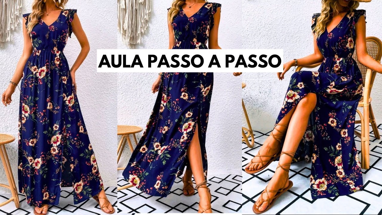 VESTIDO LONGO COM FENDA PASSO A PASSO PARA INICIANTES NA COSTURA