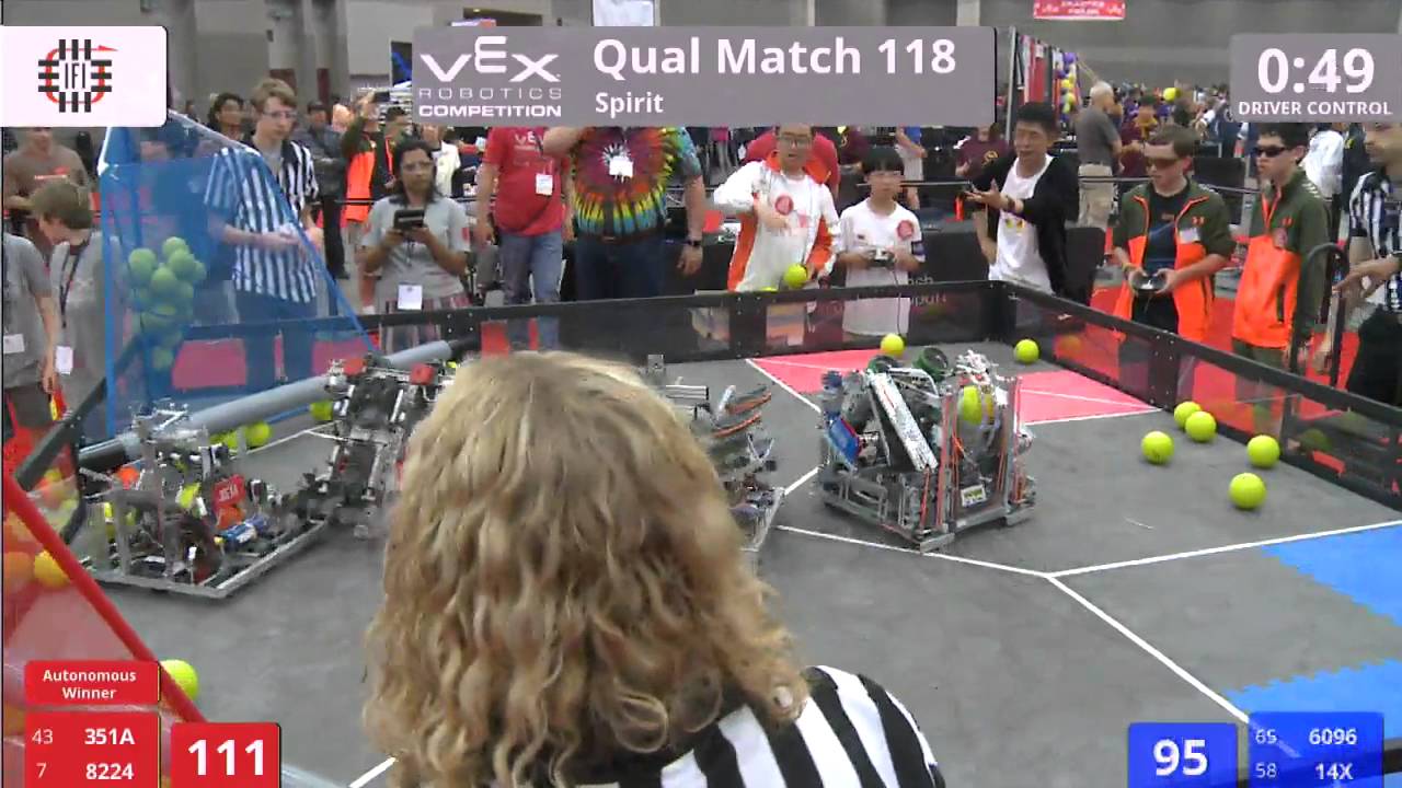 VEX Worlds 2016 - VRC Middle School - Spirit - Qual 118 (351A 8224) 114 vs 124 (6096 14X)
