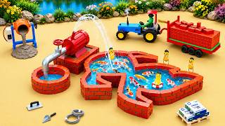 DIY Mini Tractor Builds a Strong Brick Koi Fish Pond with Automatic Water System | Science Project