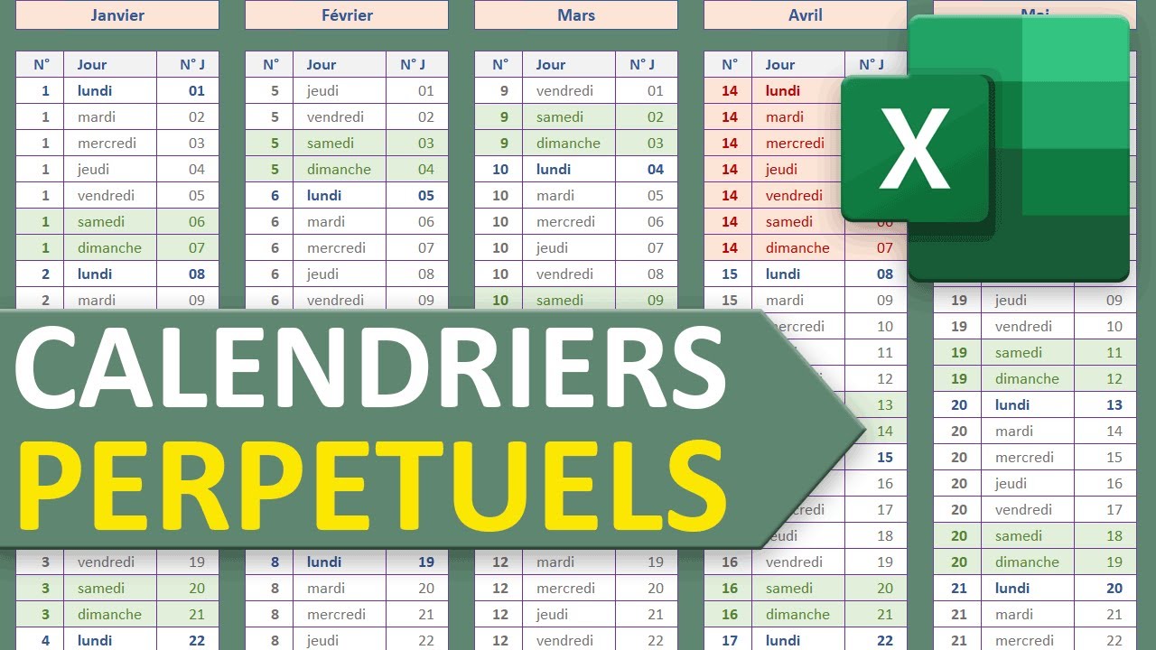 Calendrier Annuel Et Perpetuel Avec Excel Youtube