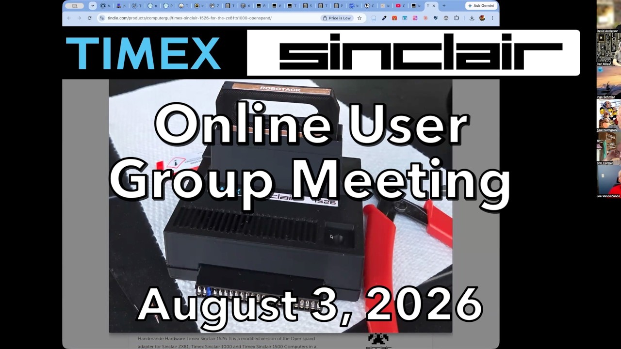 Timex Sinclair Online User Group August 3, 2026