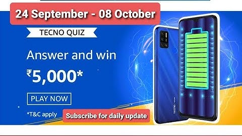 Amazon Tecno Spark 6 Air Quiz Answers| 24th September 2020 | Win 5000 Amazon Pay