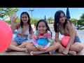 تحدي المسبح، احذروا من الكرة! 3 أخوات