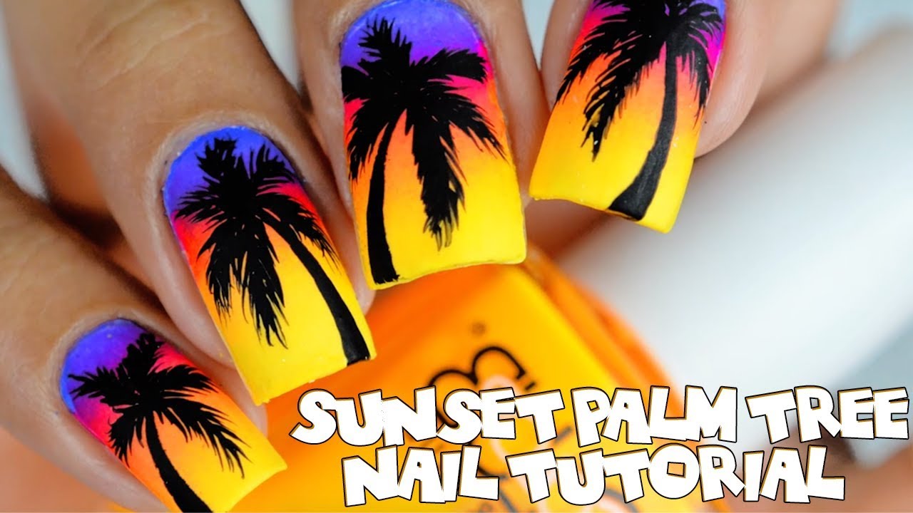 6. "Sunrise Palm Tree Nail Art Design" - wide 5