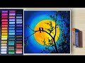 Soft Pastel Drawing - How to BEAUTIFUL Big Full Moon Night scene (step by step) Tutorial - Art