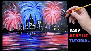 EP75- '4th of July Fireworks' Spoken steps - easy to follow - patriotic acrylic painting tutorial