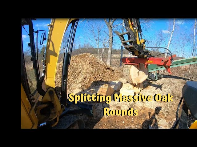 Splitting Massive Logs into Firewood with the Excavator Mounted Split Fire log splitter