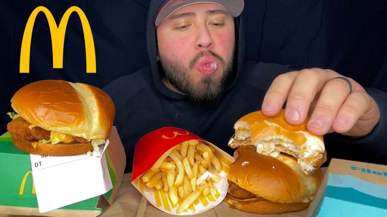 McDonalds Mukbang Feast Spicy Crispy Chicken Sandwiches + Fish Filet