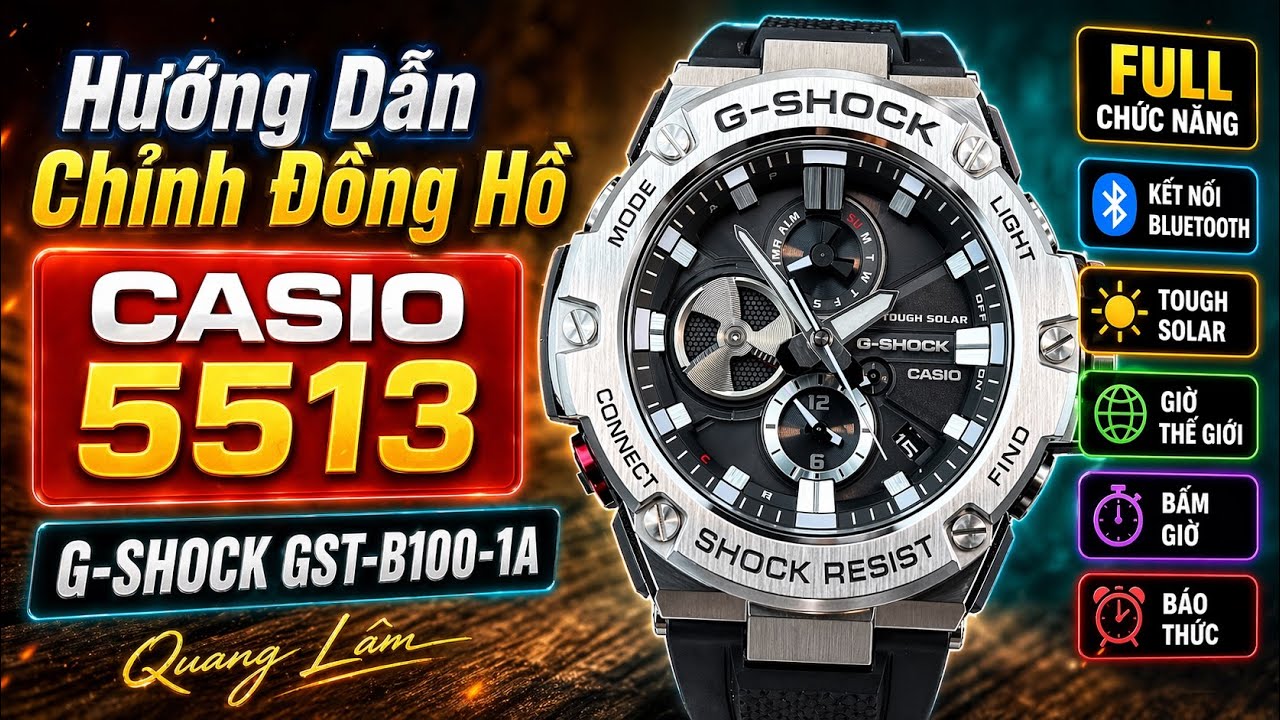 Hướng dẫn chỉnh đồng hồ Casio G-Shock GST-B100-1A | Module 5513