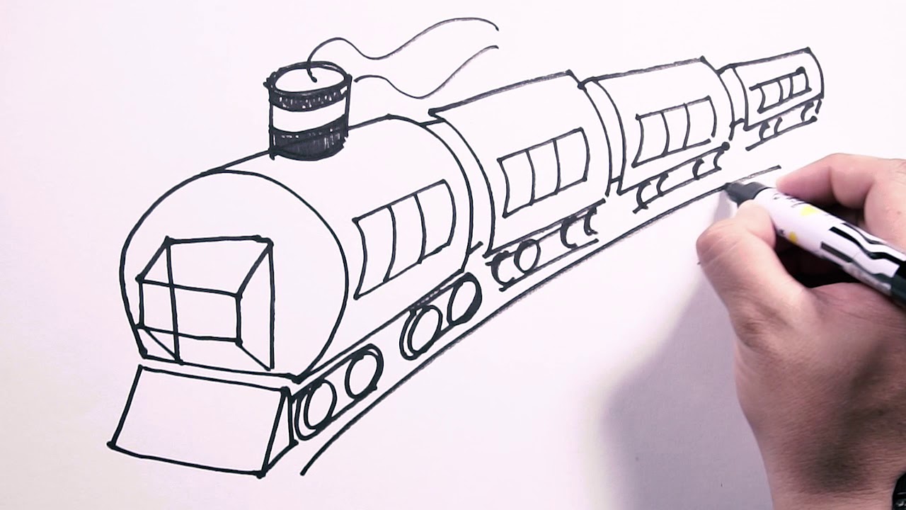 How to Draw a Train - Draw Easy | Freehand Easy-to-Follow Drawings - YouTube