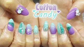 acrylic nail cute lilac glitter candy cotton mint