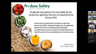 Reunión # 9: Norma de inocuidad de los productos agrícolas frescos de FSMA, Subparte E