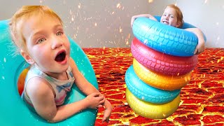 ADLEY vs DAD!! Ultimate Obstacle Course and Challenge Park! (don’t touch the hot lava)