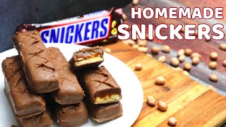 How to make snickers at home| homemade snickers bar | snickers recipe | without mold snickers