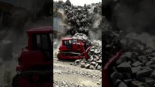 Red Bulldozer Faces Huge Rockslide Unbelievable Quarry Action
