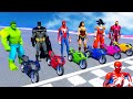 Spiderman with Superheroes Motorbikes, Sports Cars RACING Competition Challenge - GTA 5