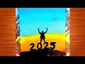 happy new year drawing 2025 / new year drawing / happy new year scenery drawing