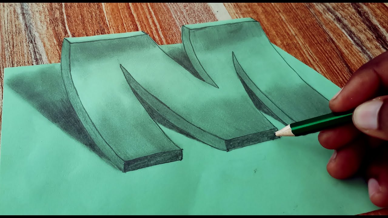 How to Draw 3D Letter M Drawing with pencil Tricky YouTube
