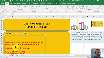 Excelde Personelin Yaşını Hesaplamak - ETARİHLİ / DATEDIF Fonksiyonu