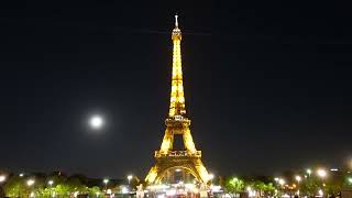 4k Eiffel Tower at Night. 1-hour video with Relaxing City Sounds. Cozy Paris at Night.