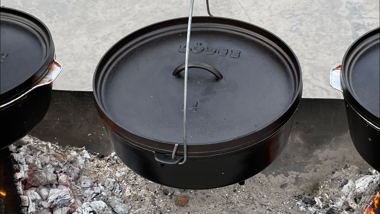 Lodge 14” shallow and 14” deep camping Dutch Oven 