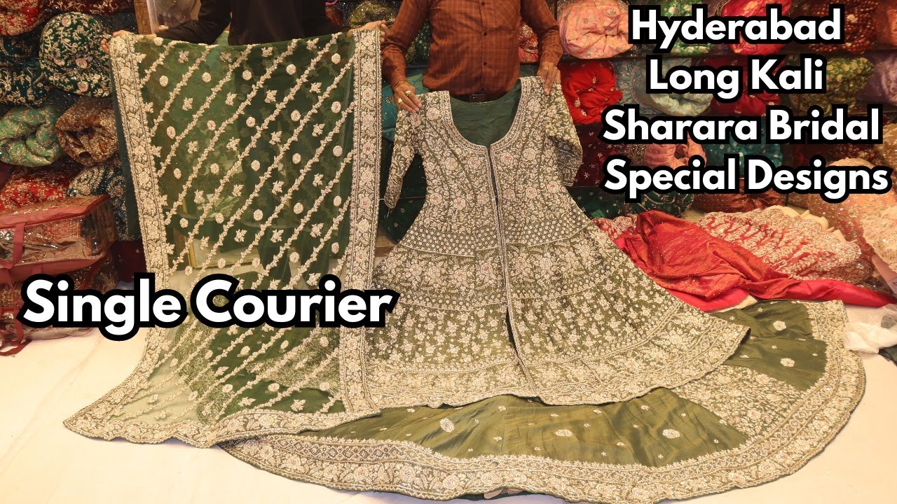 Charminar Designer Work Long Kali Sharara Bridal Special Collection | Hyderabad Wedding dress market