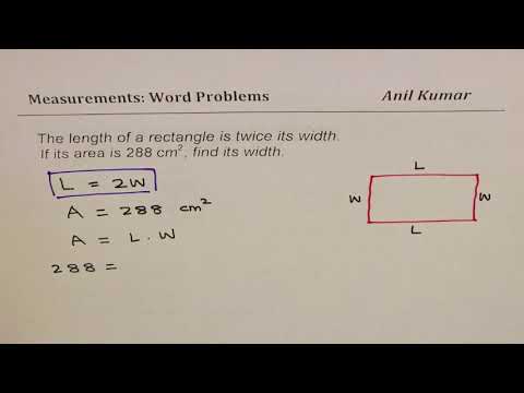 Find width of rectangle with area 288 and length twice width