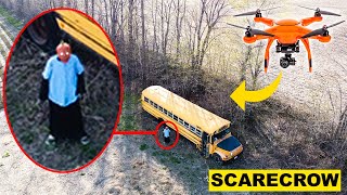 YOU WON'T BELIEVE WHAT MY DRONE CAUGHT AT THIS HAUNTED ABANDONED SCHOOL BUS | CREEPY SCARECROW!