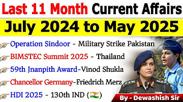 Last 11 Months Current Affairs 2025 | July 2024 To May 2025 | Important Current Affairs 2025