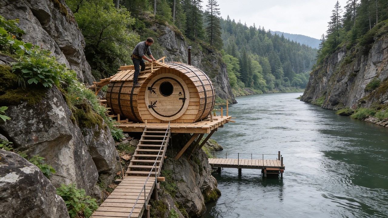 3 Months Alone: Building a Wooden Fishing House by the River