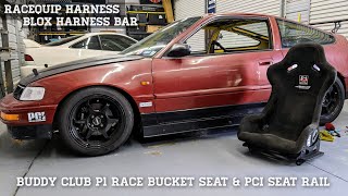 1988 Honda CRX Si Gets a Buddy Club P1 Bucket Seat, PCI Rails, & Racequip Harness