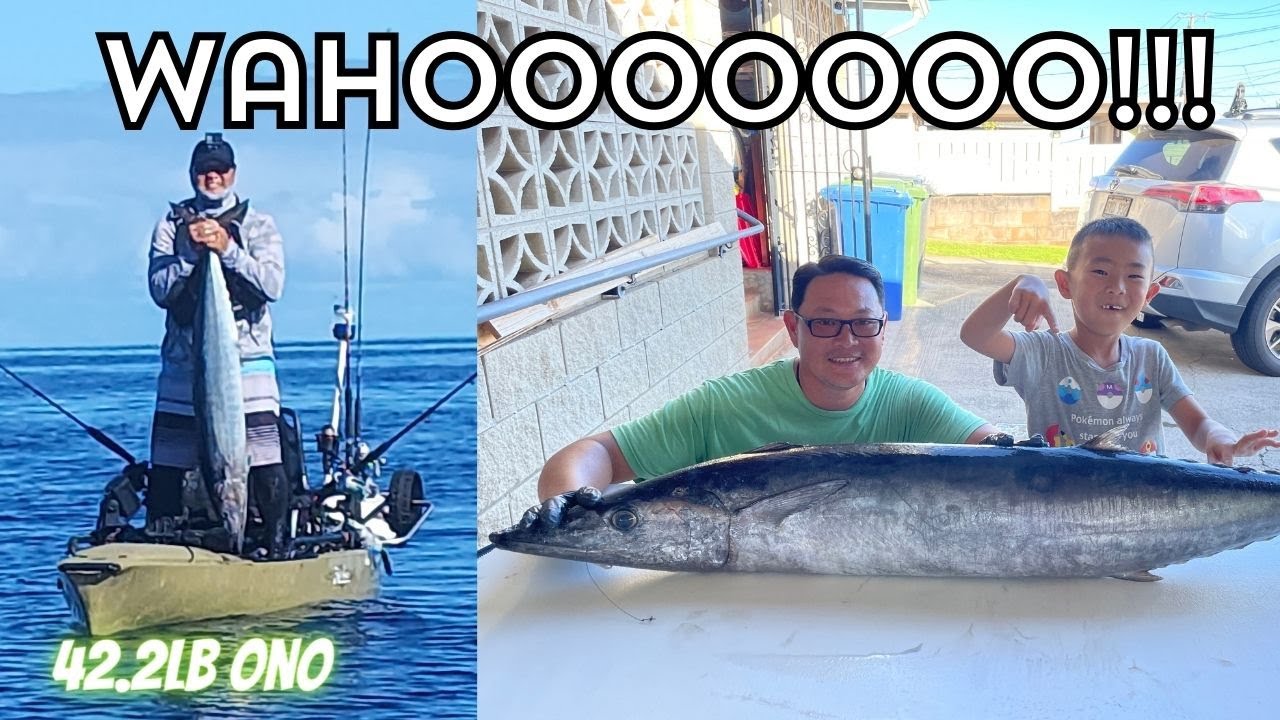 WAHOOOOOOO!!  42.2lb Ono on this beautiful day in Waianae! | Kayak Fishing Hawaii #shimano #hobie