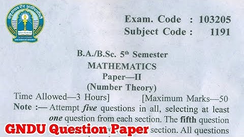 Gndu BA / Bsc 5th Semester Mathematics Question Paper || Mathematics Question Paper 2023