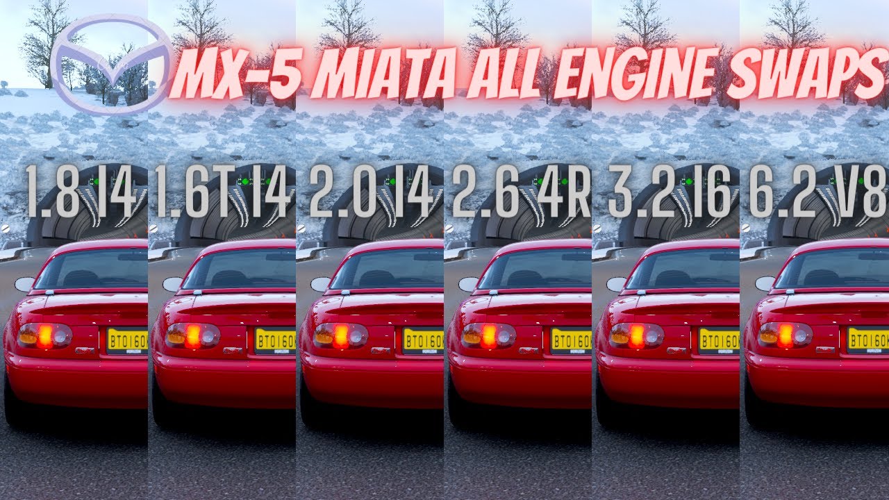 MAZDA MX-5 MIATA ENGINE SWAPS | Forza Horizon 4 TOP SPEED BATTLE 1.8 v 1.6T v 2.0 v 2.6 v 3.2 v 6.2