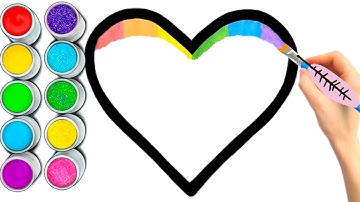 Rainbow Heart Glitter Coloring For Kids | Learn Shapes, Colors For Toddlers| ABCD rhymes