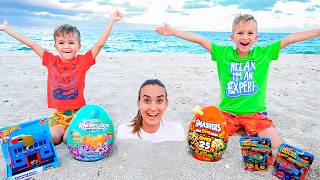 Vlad and Niki had a Fun Day on the Beach! Plying with Mom and Sand