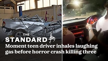 Shocking moment teen driver inhales laughing gas before horror crash killing three