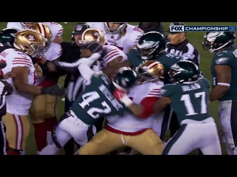 Trent Williams BODY SLAMS K'Von Wallace at the end of the NFC Championship