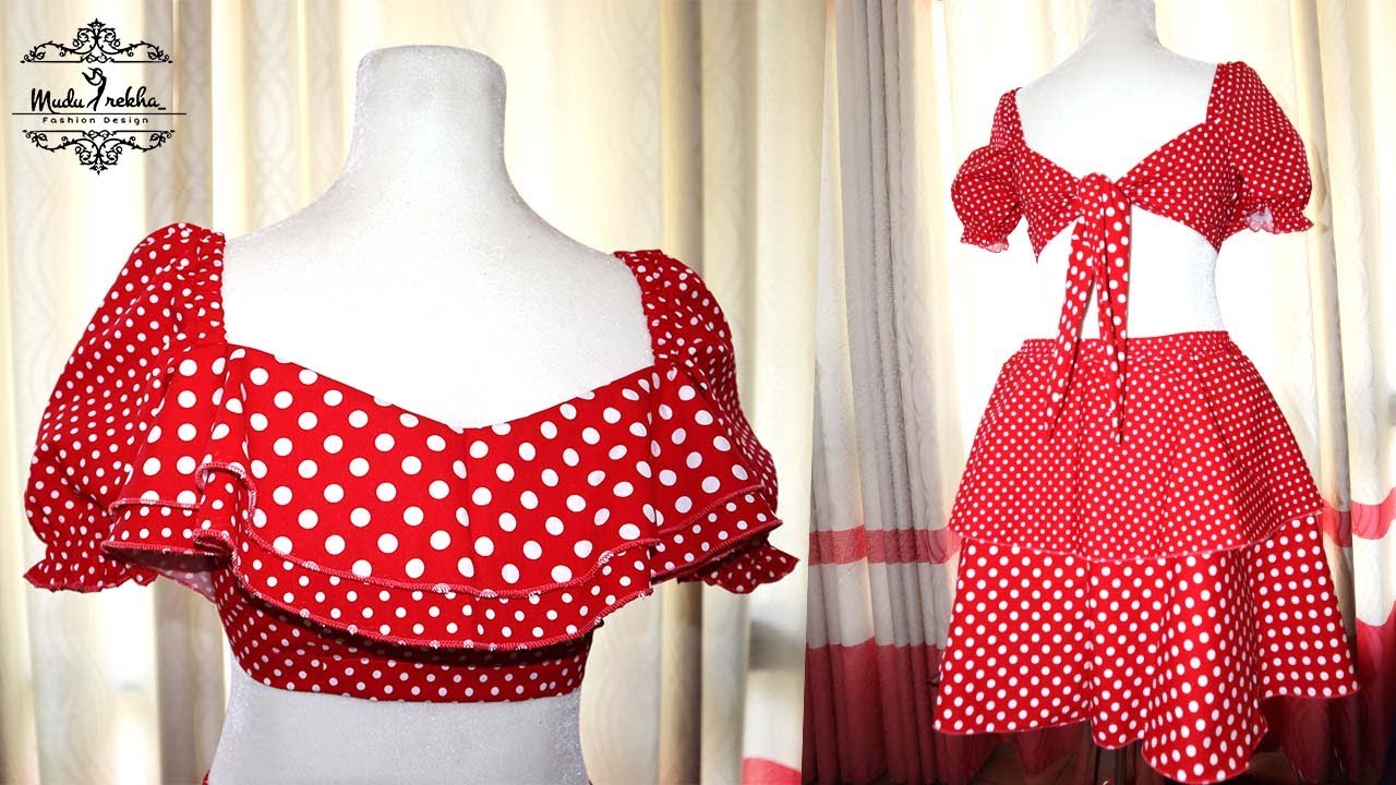 ඩොලර් ‌$ ගේන ඇඳුම් බිස්නස්  | How to cut and sew BACK KNOT RUFFLE PUFF SLEEVE CUTE DRESS