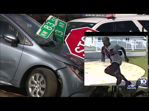 Suspect who crashed stolen car into NW Miami-Dade yard remains on the run, police say