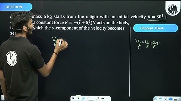 A body of mass \(5 kg\) starts from the origin with an initial velocity u→=30i^+40j^ms-1. ....