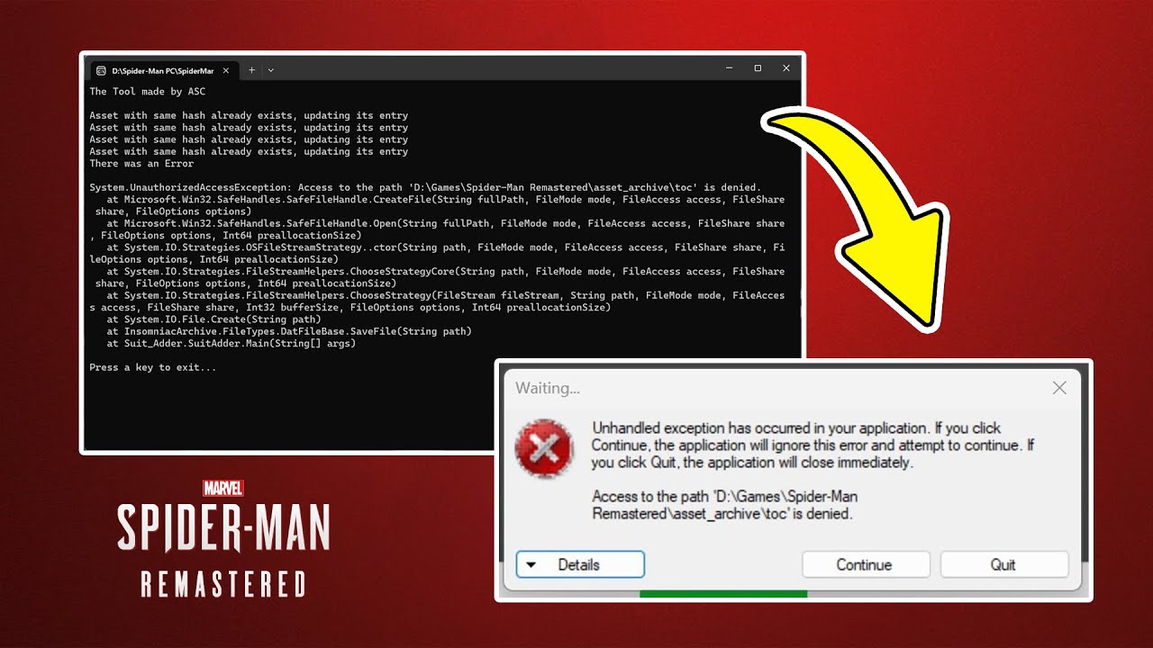 Miles Morales PC Modding Tool Error Unhandled Exception : r/SpidermanPS4